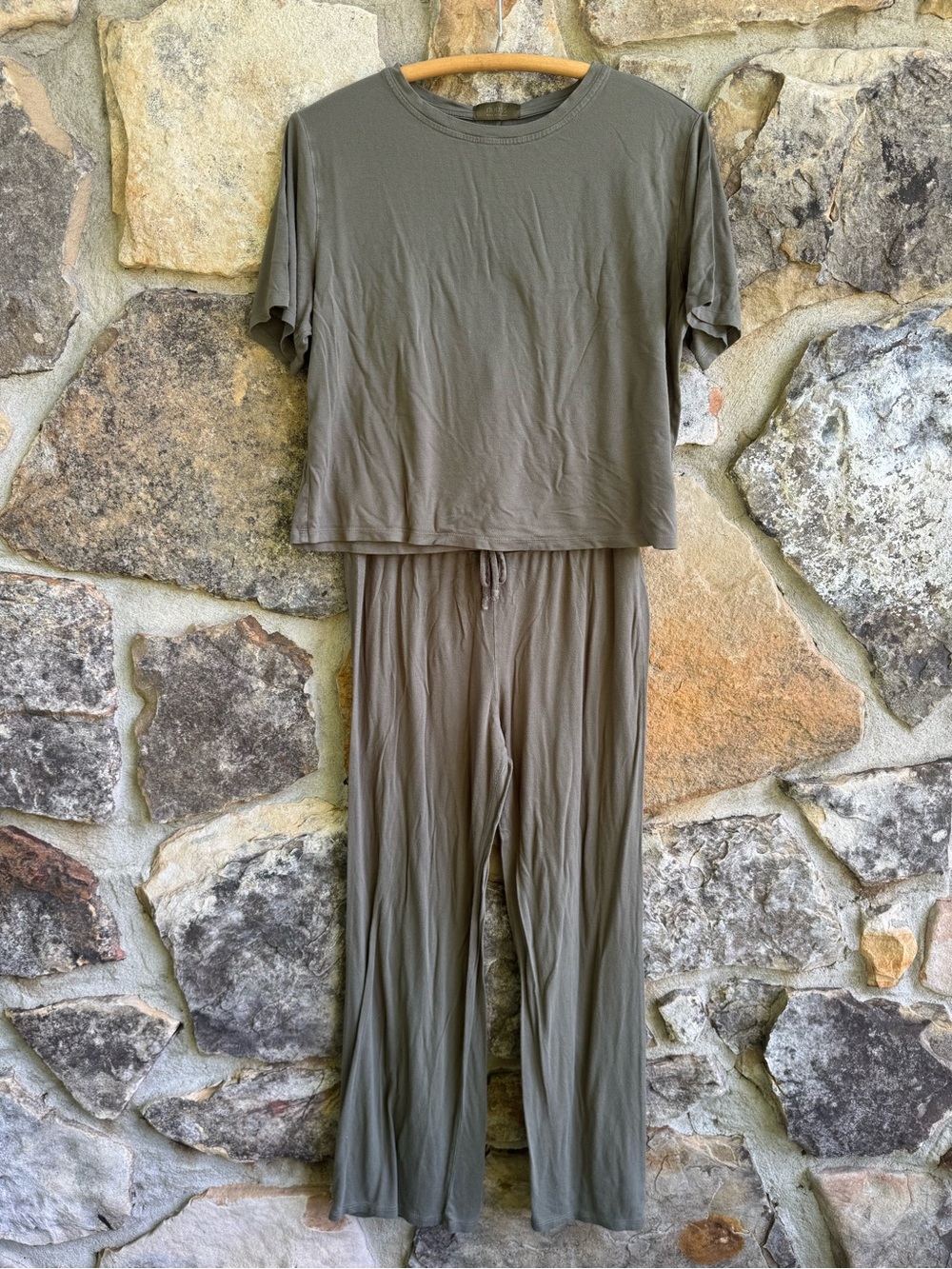 nuuds Olive Green Short Sleeve Top & Drawstring Lounge Pants Set Small Pajamas